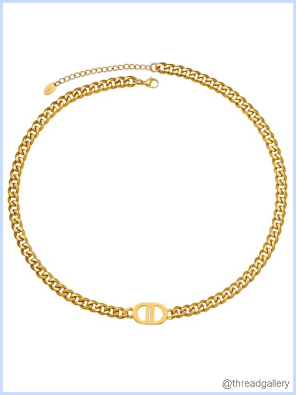 18K Gold Plated Double D Initial Choker Necklace Cuban Link 316L Stainless Steel